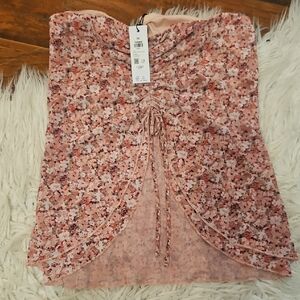 GARAGE Floral Strapless Ruched Front Tube Top - Pink Floral